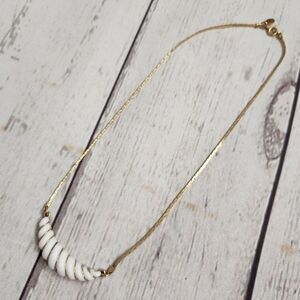 Gold-Tone Necklace with White Curved Bead Pendant - Women's Jewelry